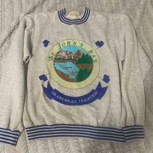 St. John's Bay Gray Sweater with Blue and Green Design